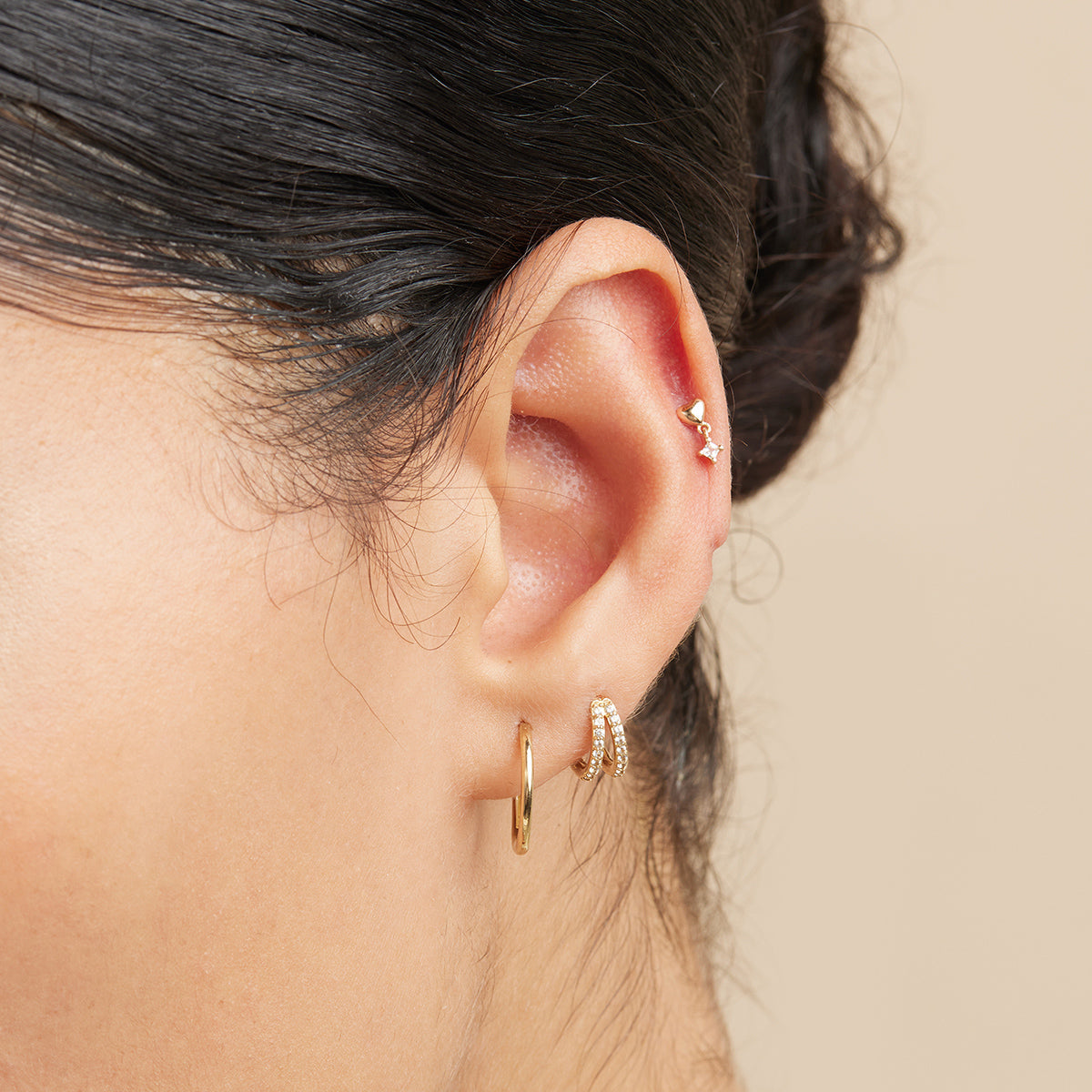 Heart Topaz Charm Piercing Stud in Solid Gold