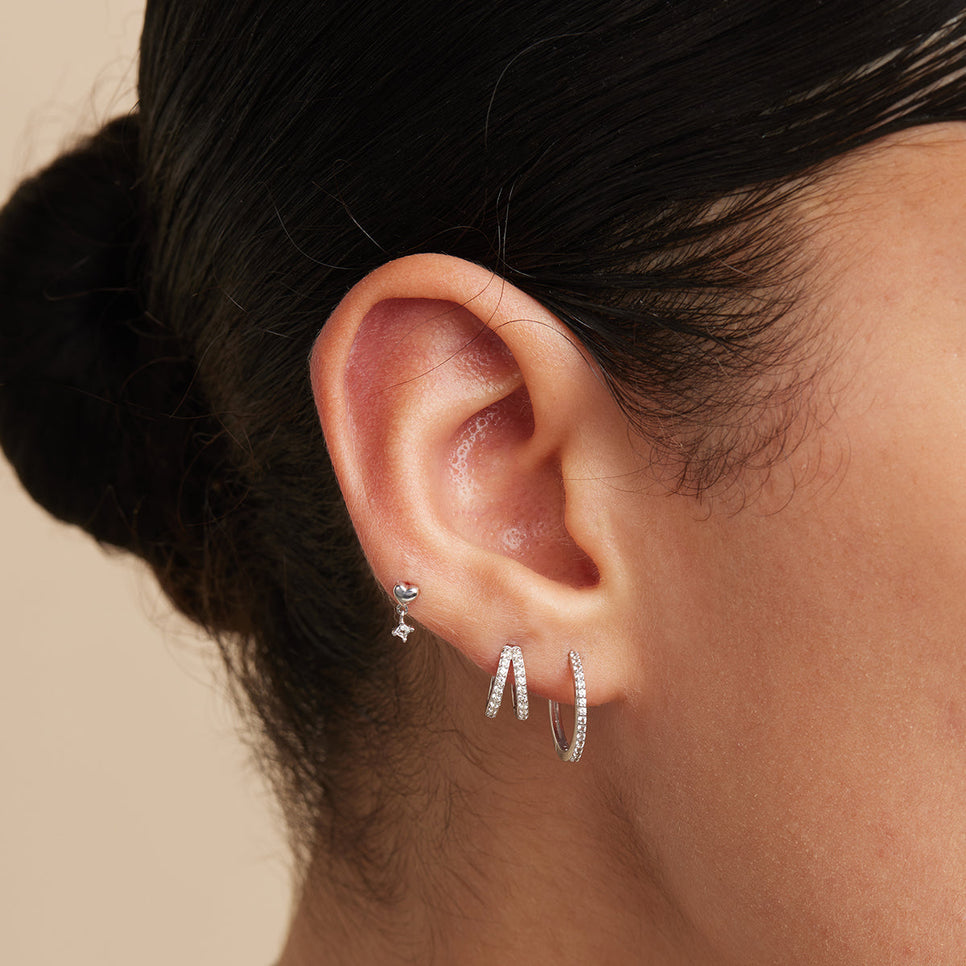 Heart Topaz Charm Piercing Stud in Solid White Gold