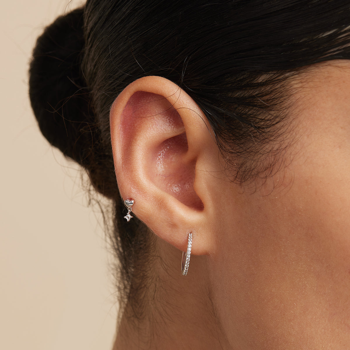 Heart Topaz Charm Piercing Stud in Solid White Gold