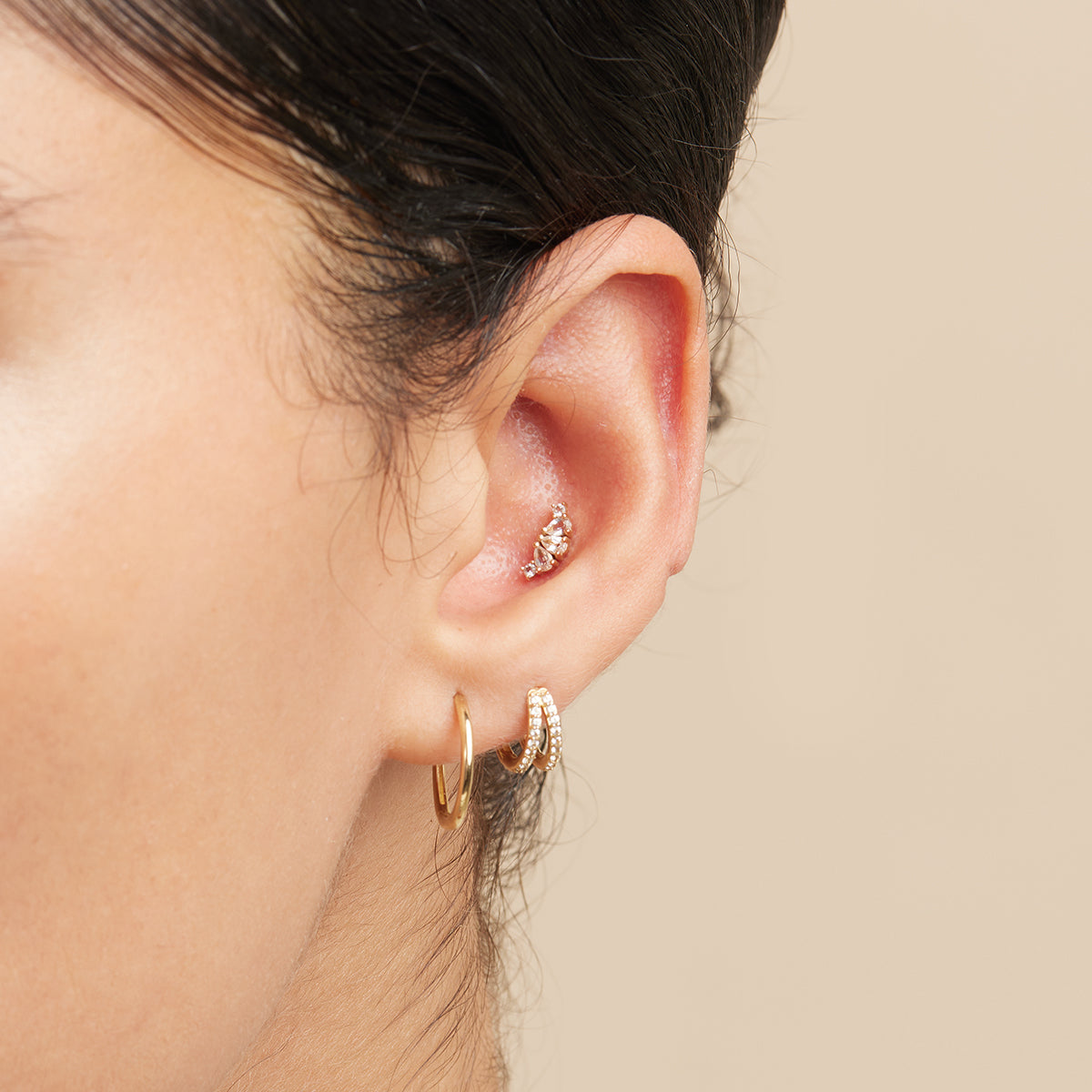 Topaz Triple Pear Cluster Piercing Stud in Solid Gold