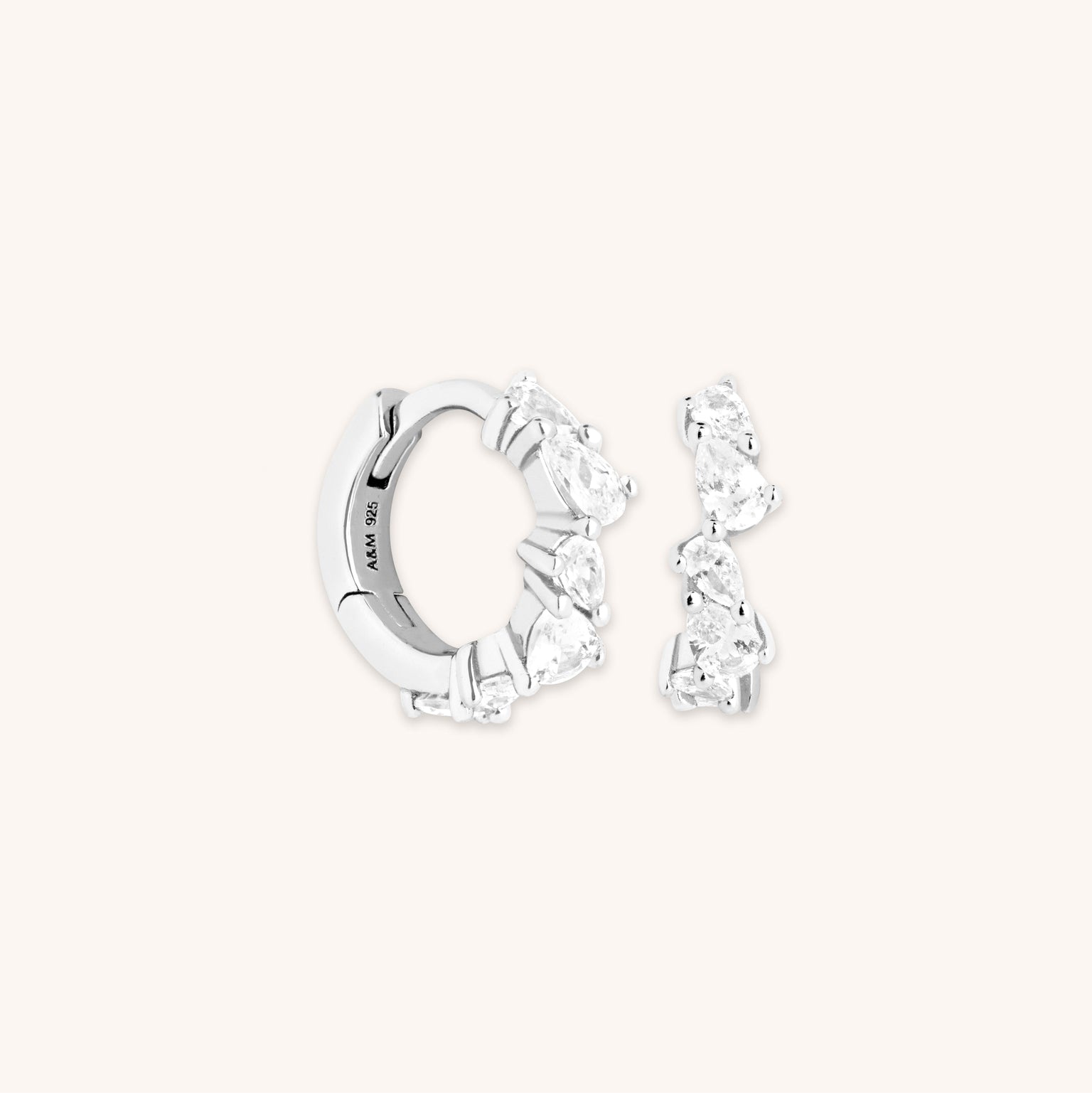 Crystal Pear Huggies in Silver