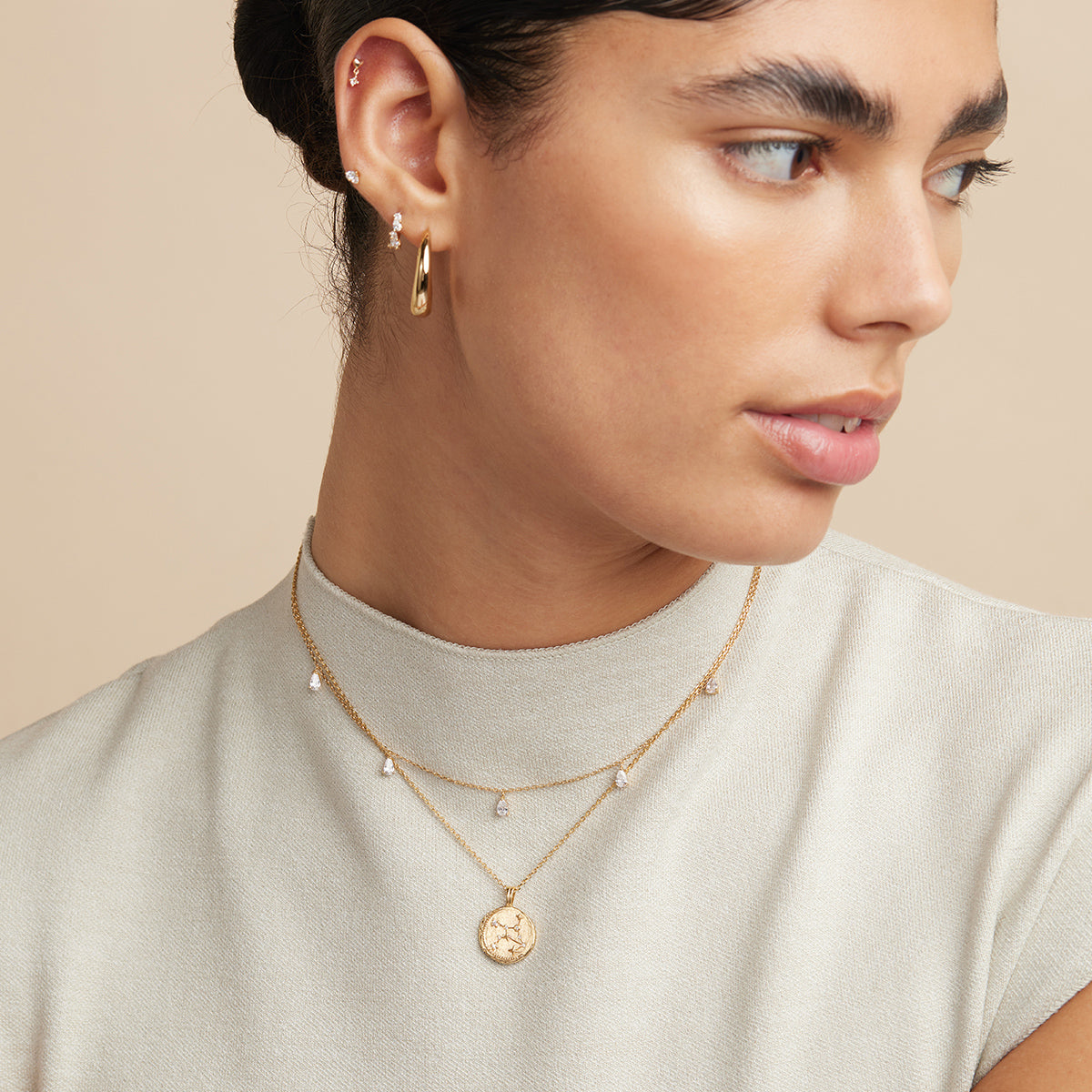 Crystal Charm Necklace in Gold
