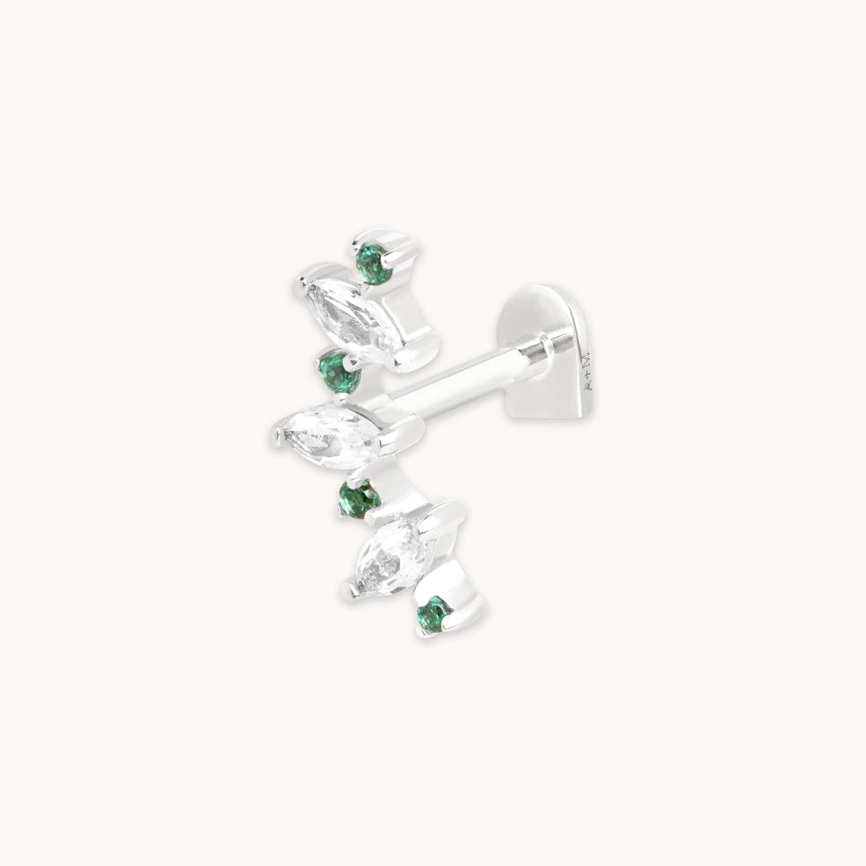Emerald Marquise Curved Piercing Stud in Solid White Gold