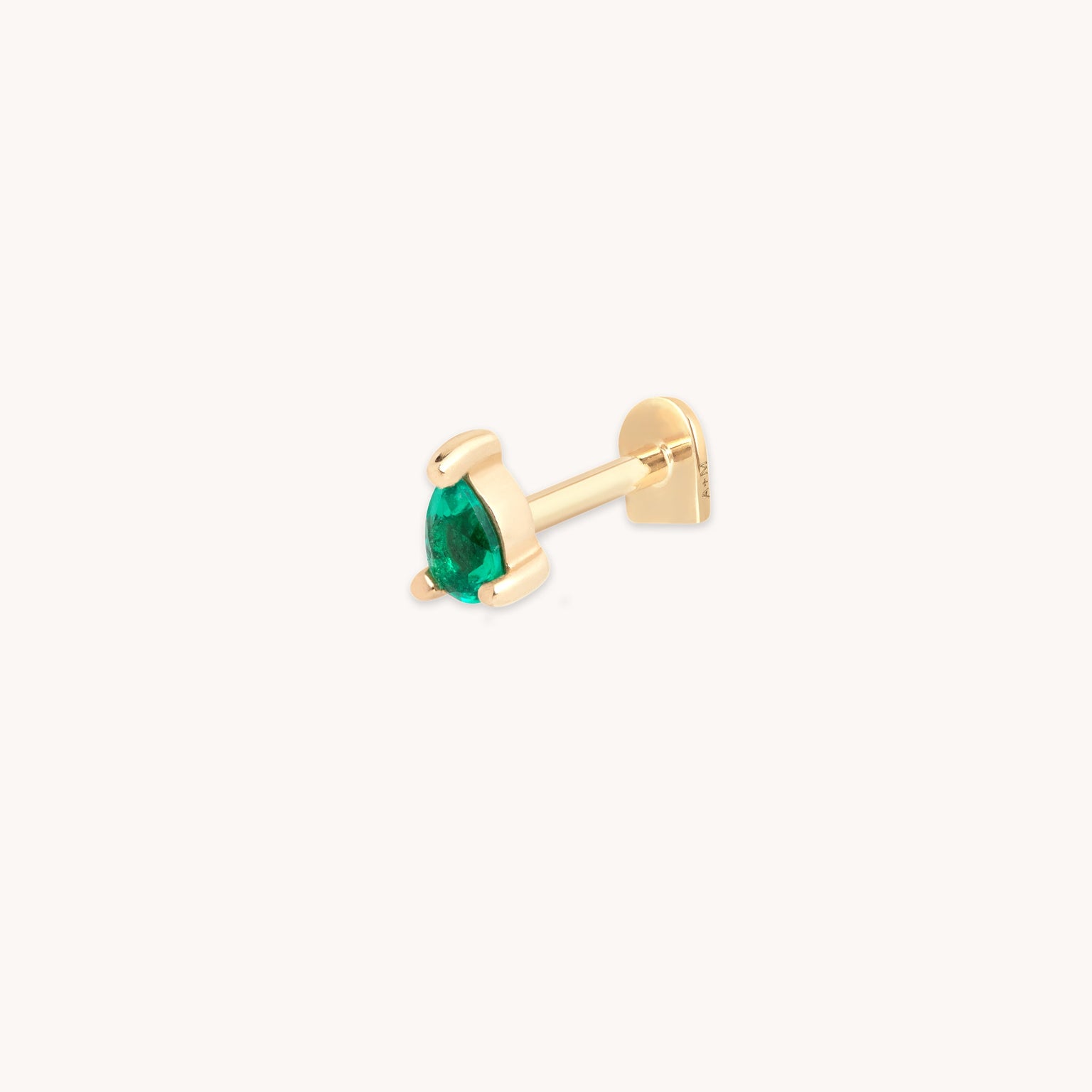 Emerald Pear Piercing Stud in Solid Gold