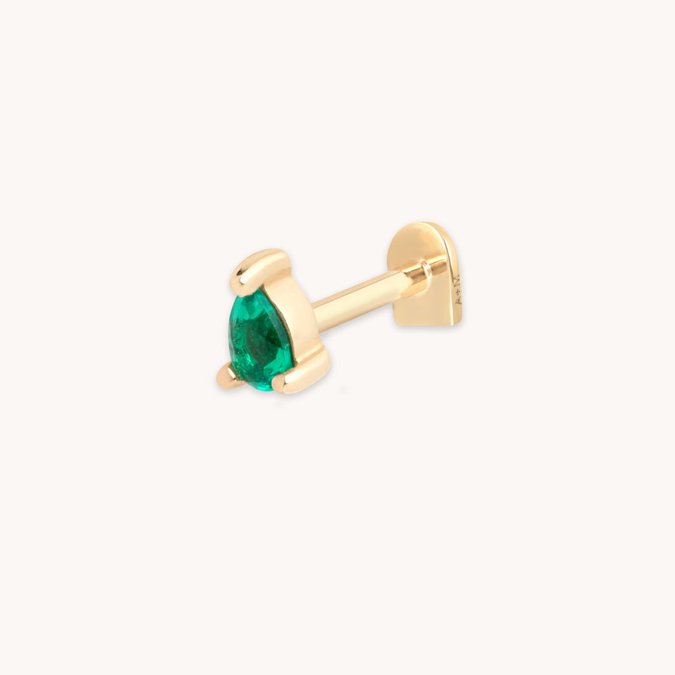 Emerald Pear Piercing Stud in Solid Gold