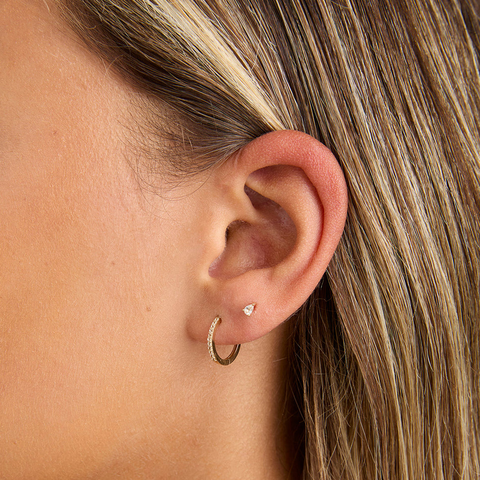 White Topaz Pear Piercing Stud in Solid Gold