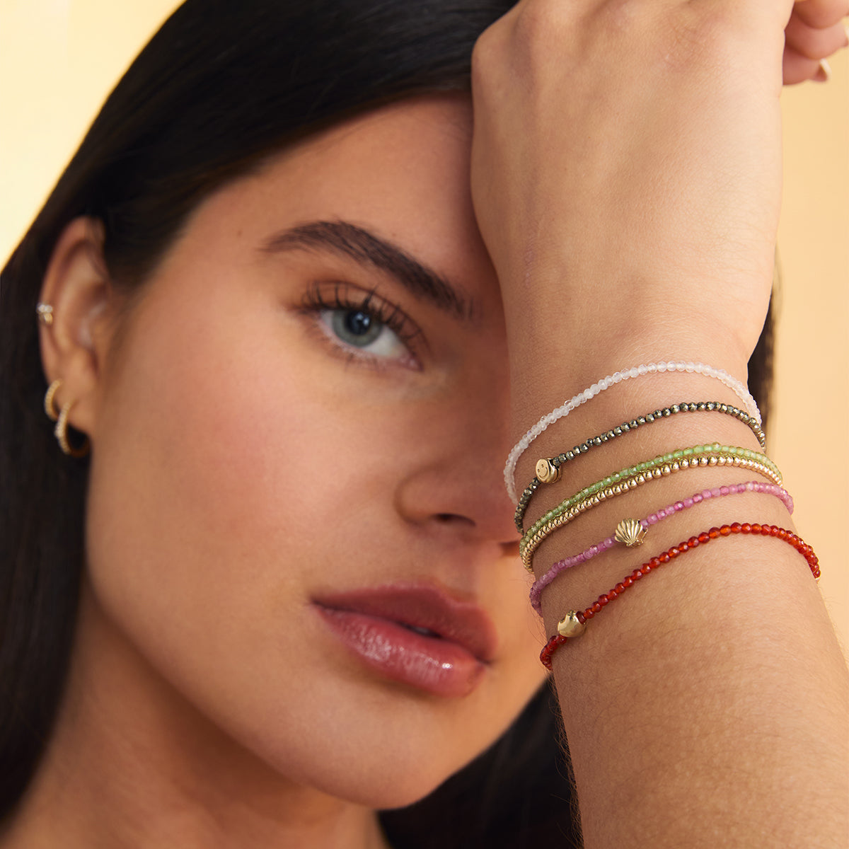 Tourmaline October Beaded Bracelet in Solid Gold