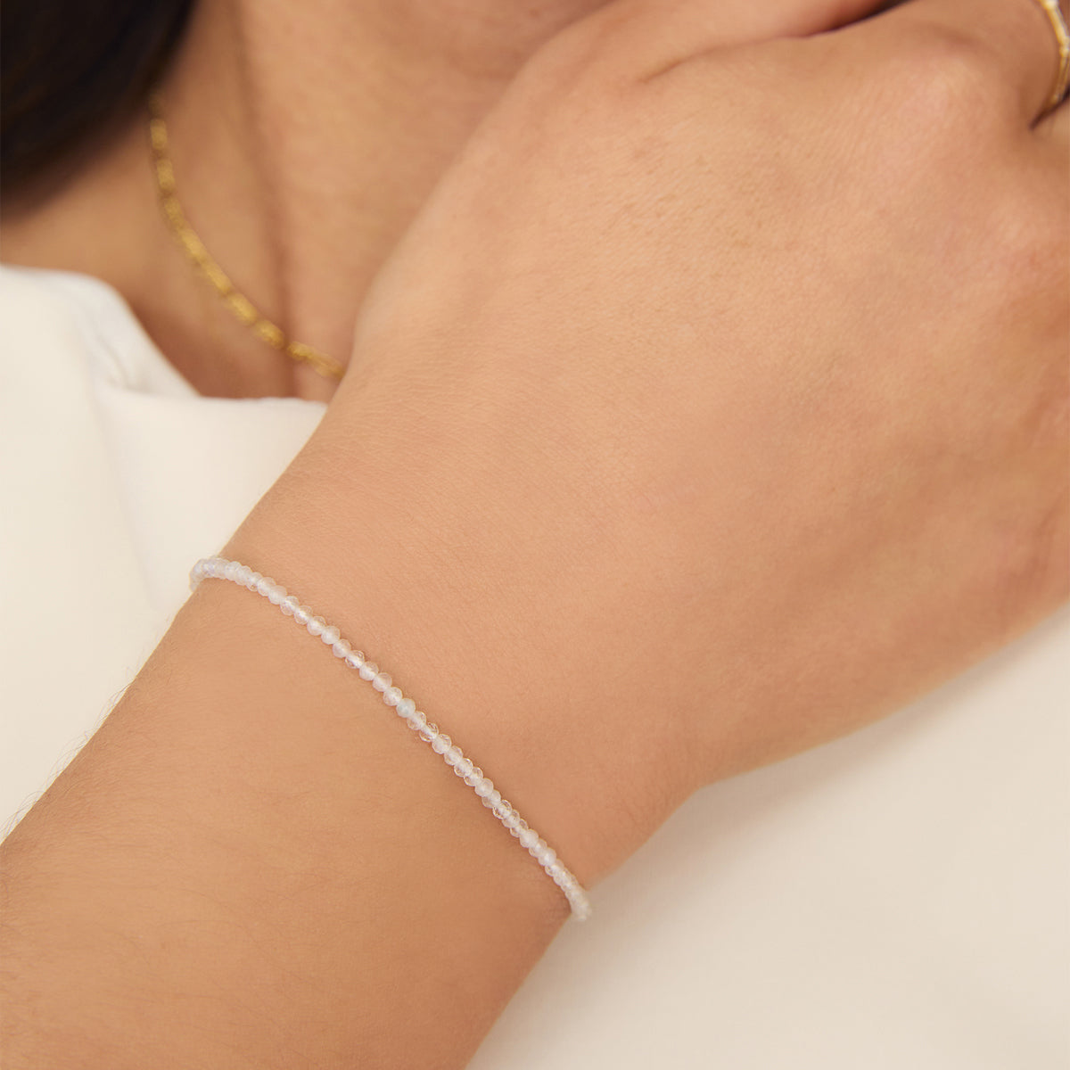 Moonstone June Beaded Birthstone Bracelet in Solid Gold