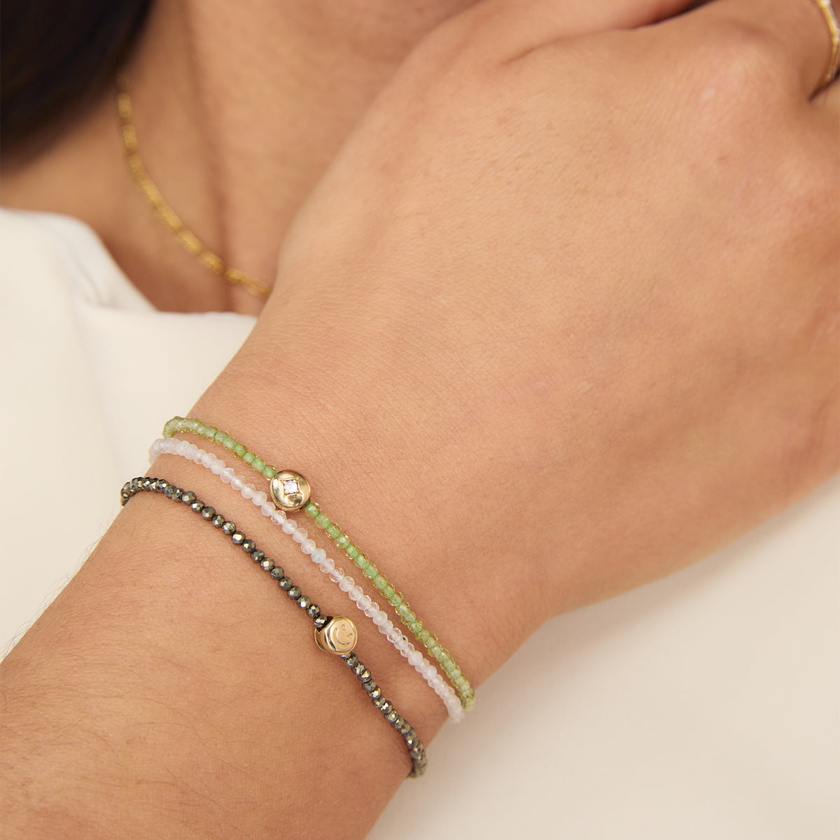 Moonstone June Beaded Birthstone Bracelet in Solid Gold