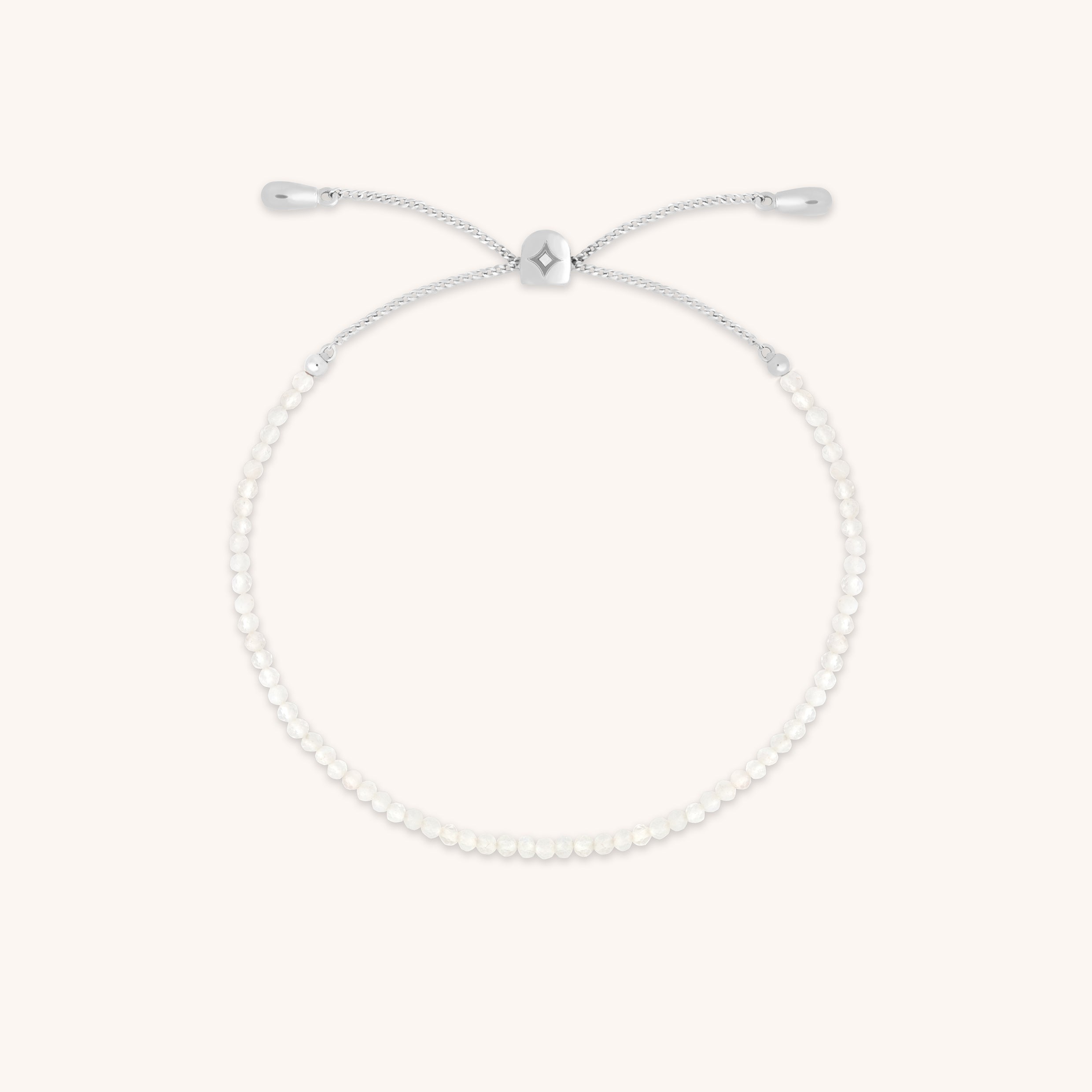 Moonstone June Beaded Birthstone Bracelet in Solid White Gold