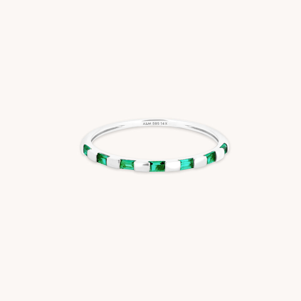 Emerald Baguette Band Ring in Solid White Gold