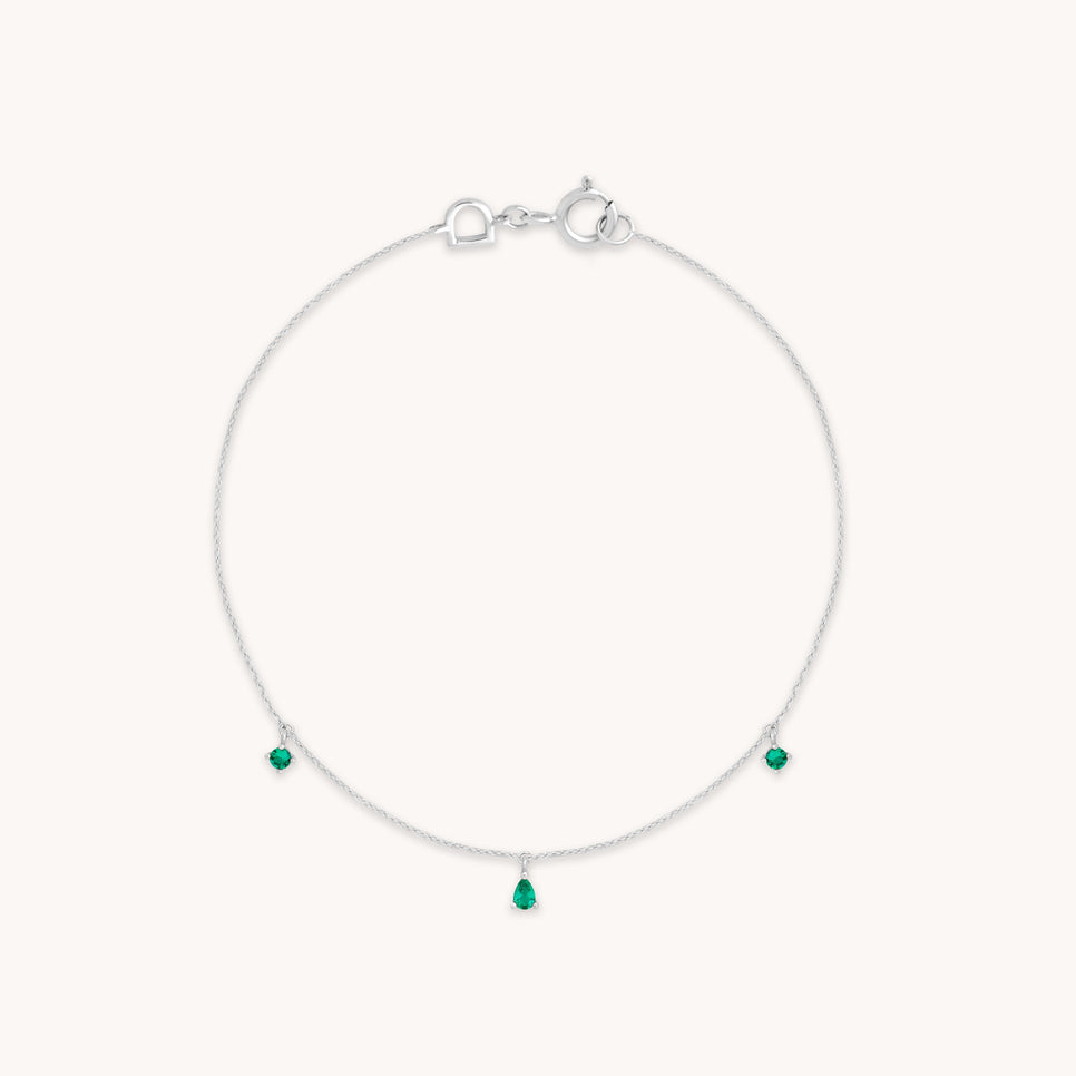 Emerald Charm Bracelet in Solid White Gold