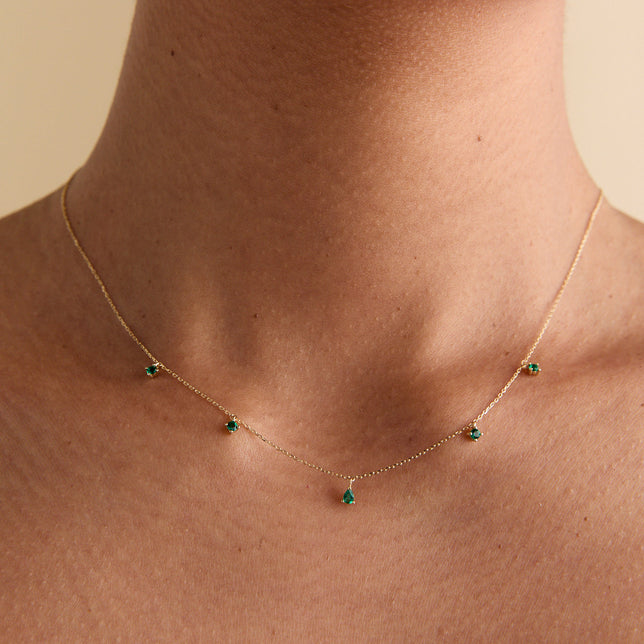 Emerald Charm Necklace in Solid Gold