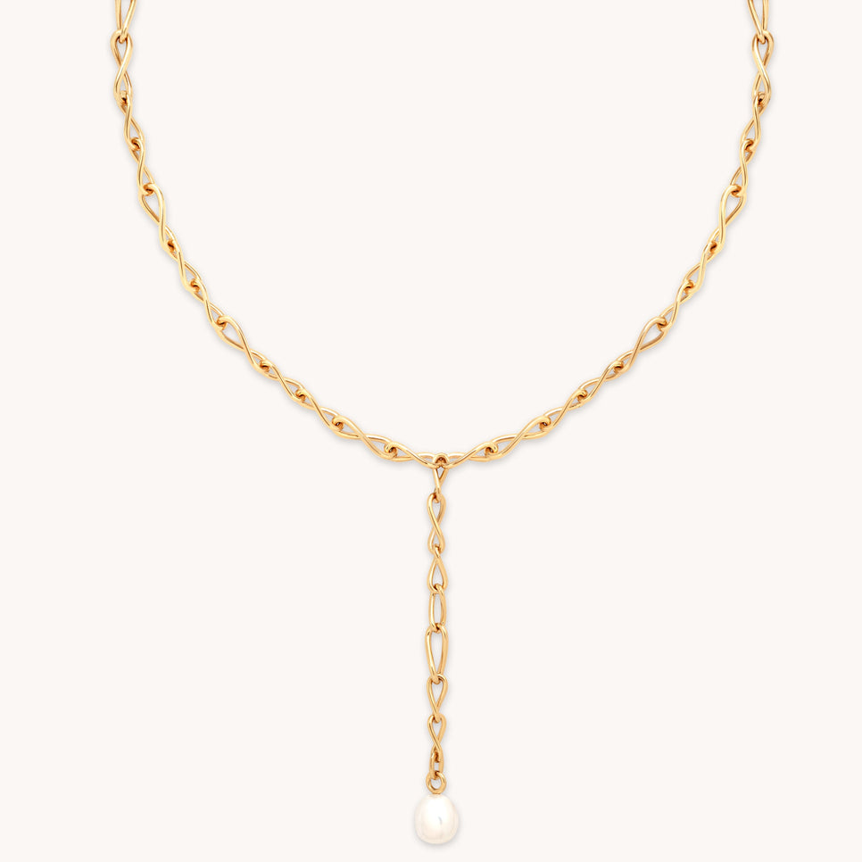Infinite Pearl Bold Lariat Necklace in Gold