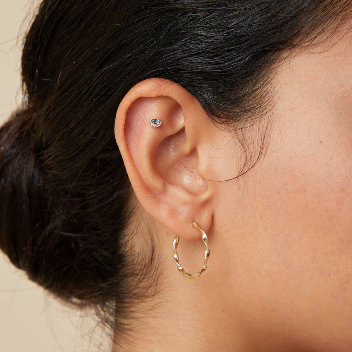 Evil Eye Alexandrite Piercing Stud in Solid Gold