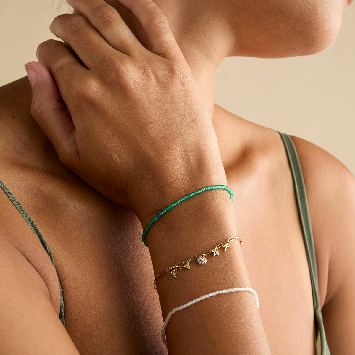 Agate May Beaded Birthstone Bracelet in Solid Gold