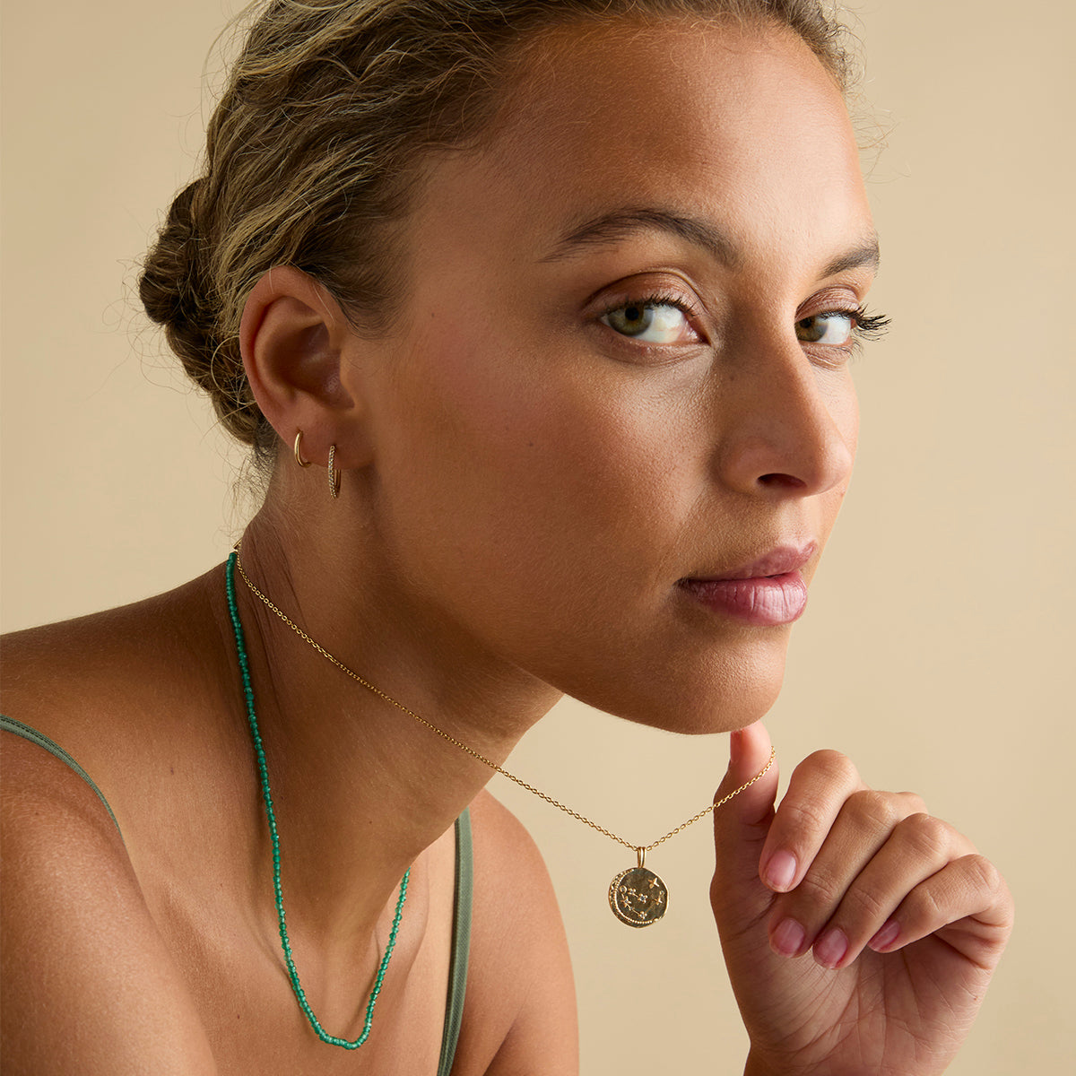 Agate May Beaded Birthstone Necklace in Solid Gold