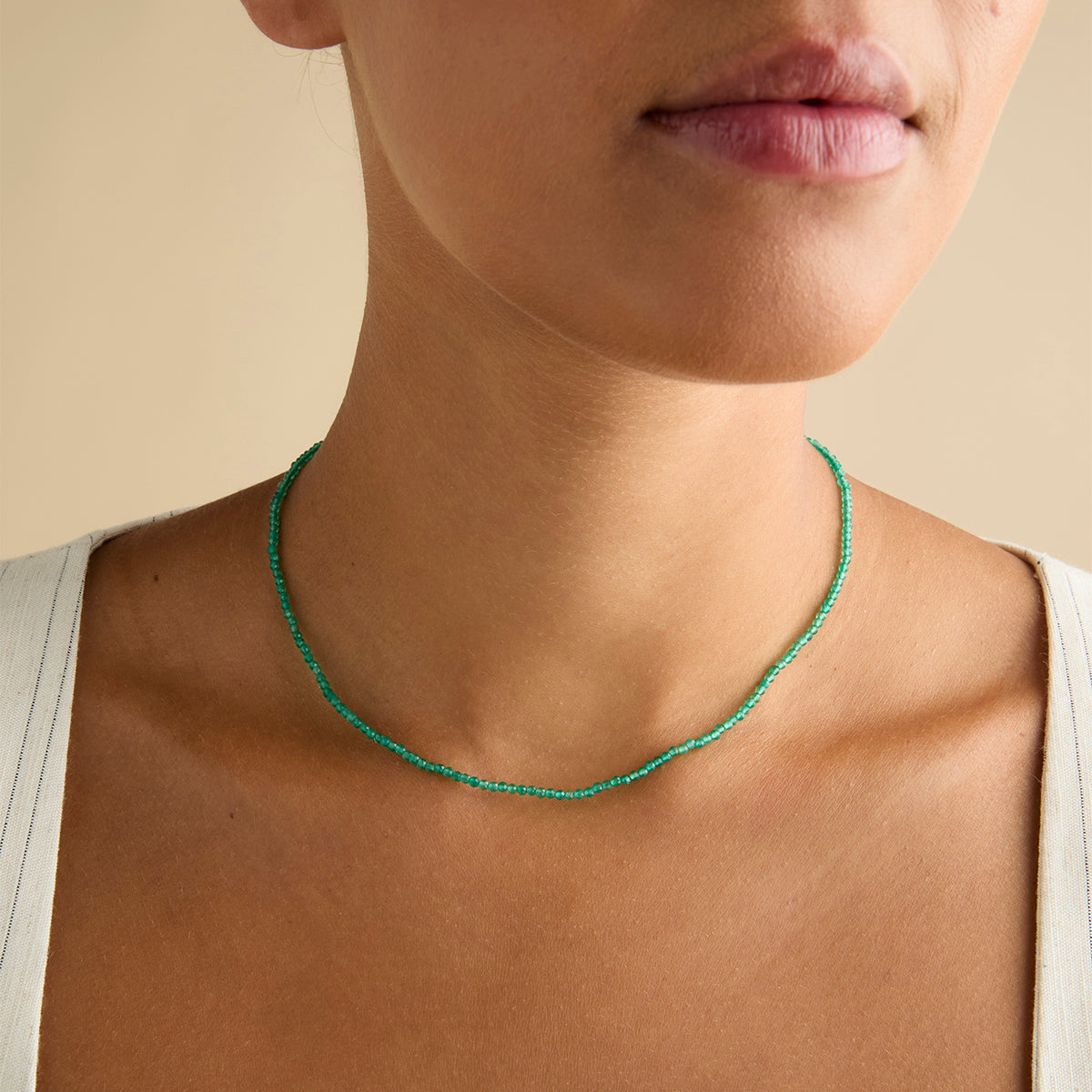 Agate May Beaded Birthstone Necklace in Solid White Gold