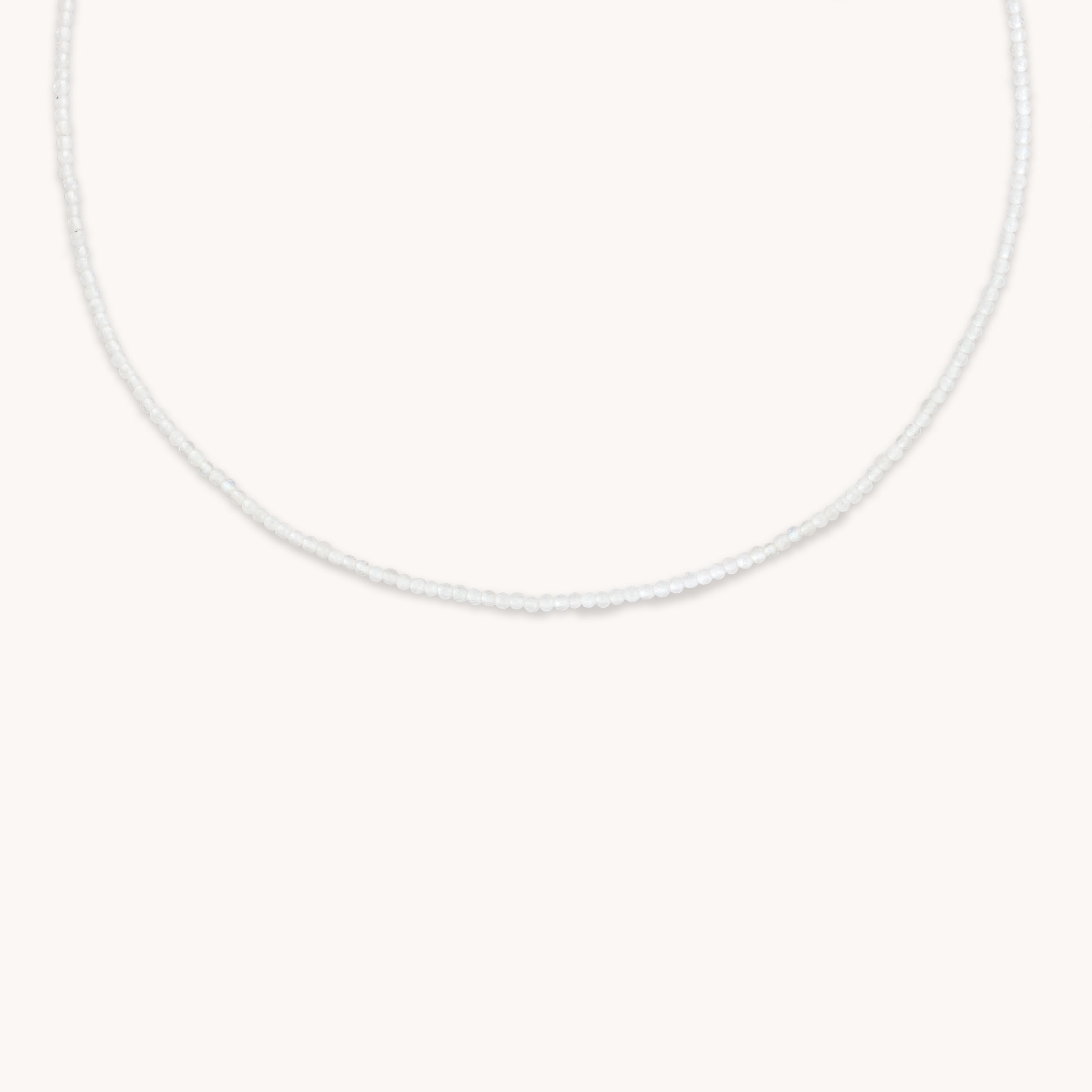 Moonstone June Beaded Birthstone Necklace in Solid White Gold