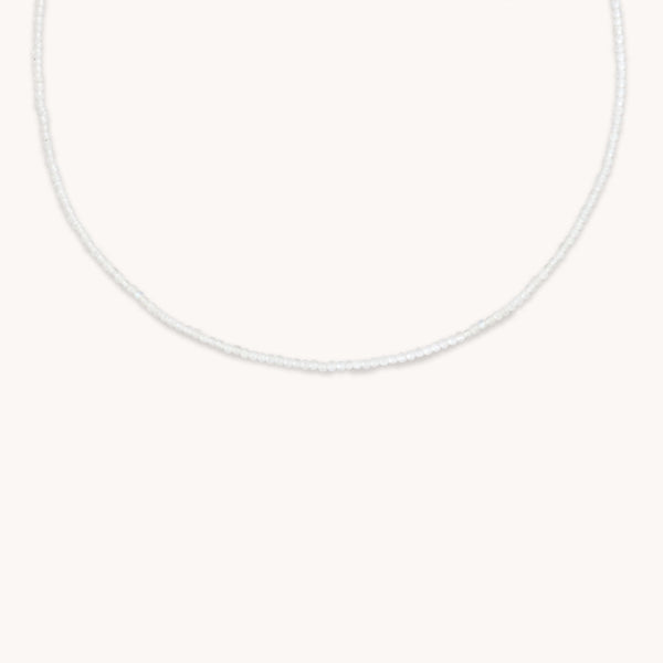 Moonstone June Beaded Birthstone Necklace in Solid White Gold