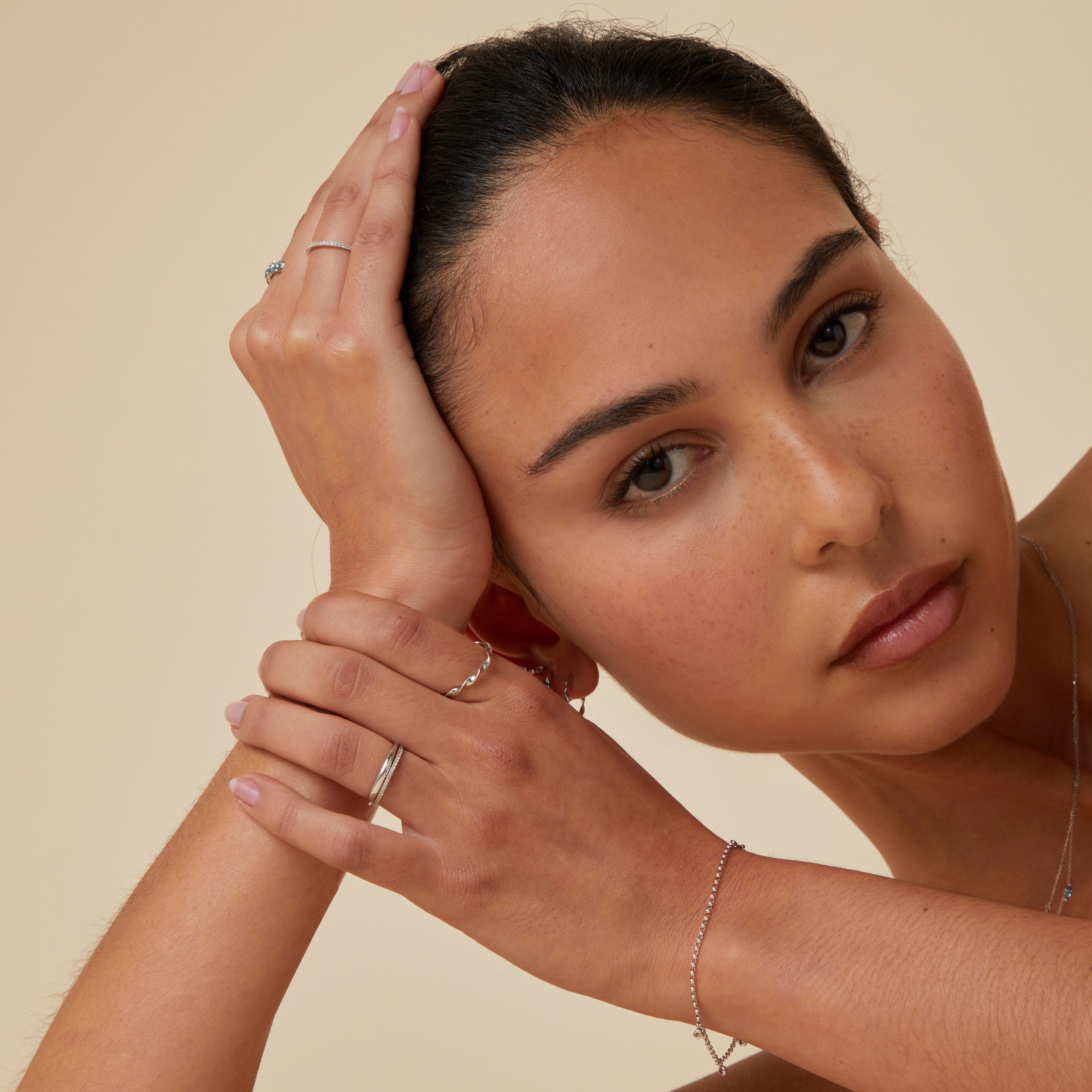 Twist Band Ring in Solid White Gold