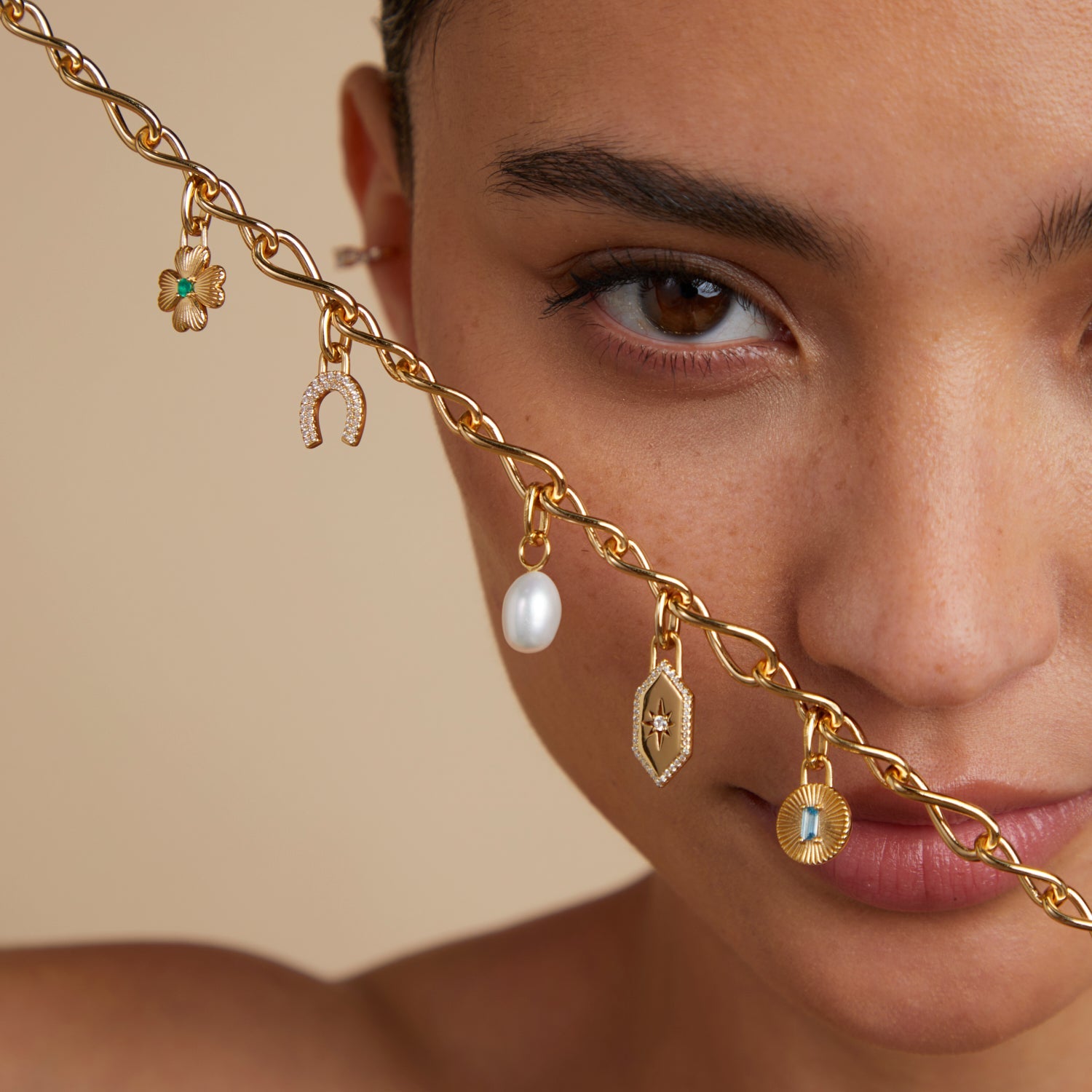 Blue Topaz Clip Charm in Gold