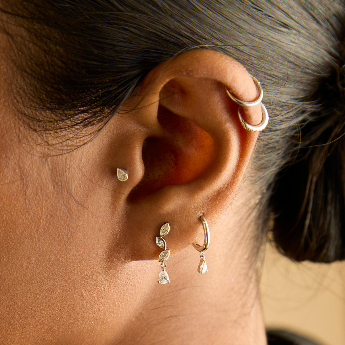 Flat Back Labret Studs - Diamond Bezel Pear Piercing Stud in Solid White Gold - Piercing Studs - Astrid & Miyu