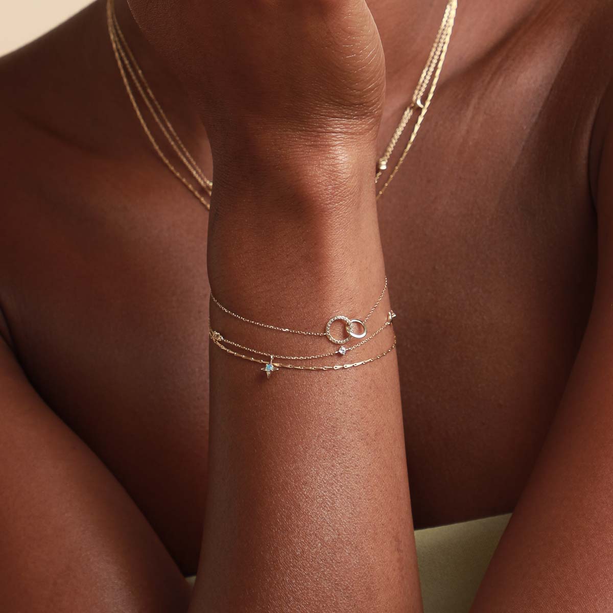 Cosmic Star Opal Charm Bracelet in Solid Gold