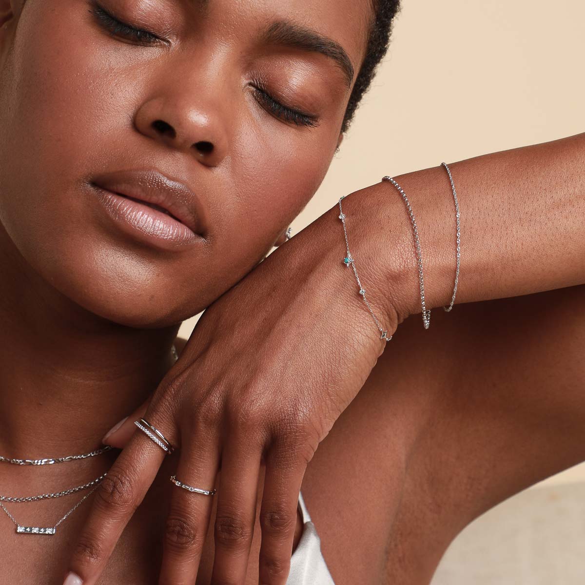 Cosmic Star Opal Charm Bracelet in Solid White Gold