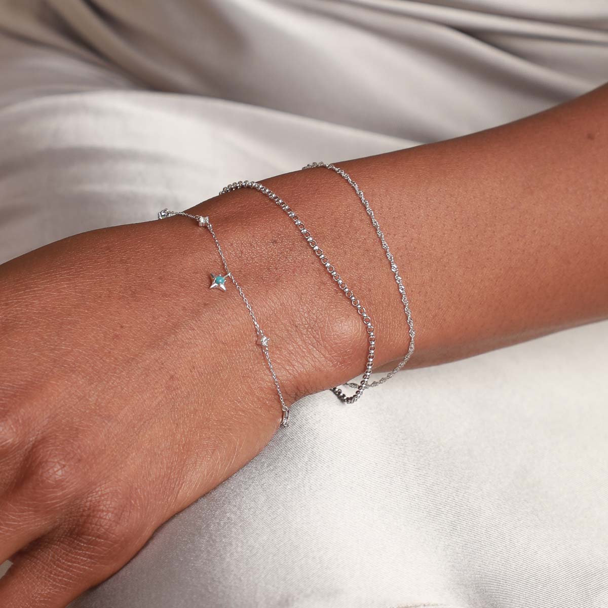 Cosmic Star Opal Charm Bracelet in Solid White Gold