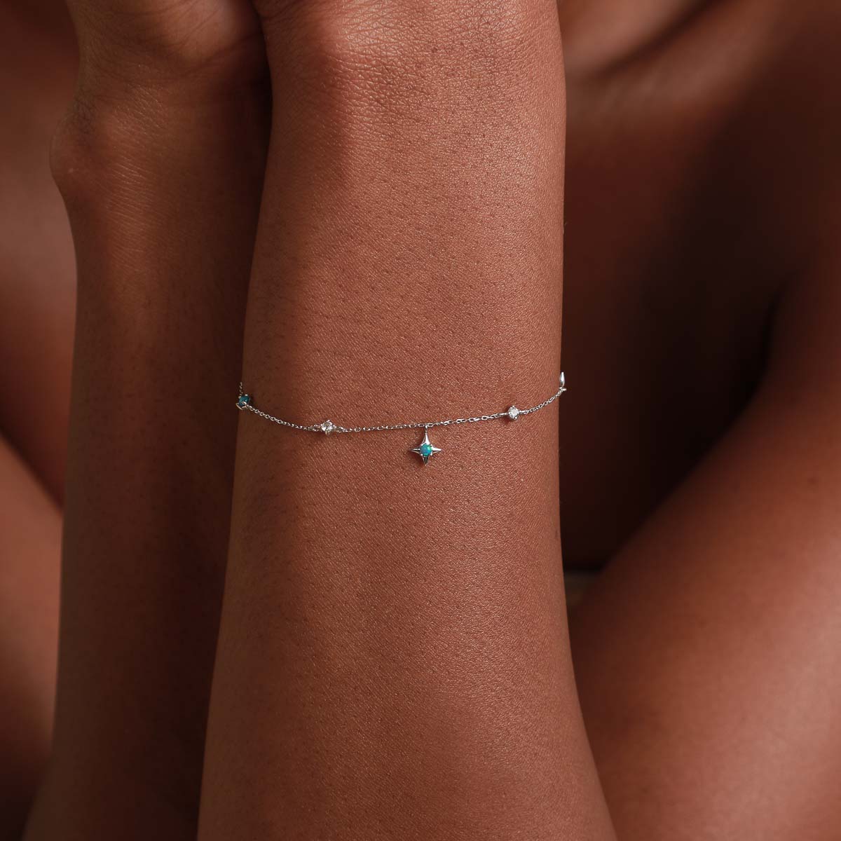 Cosmic Star Opal Charm Bracelet in Solid White Gold