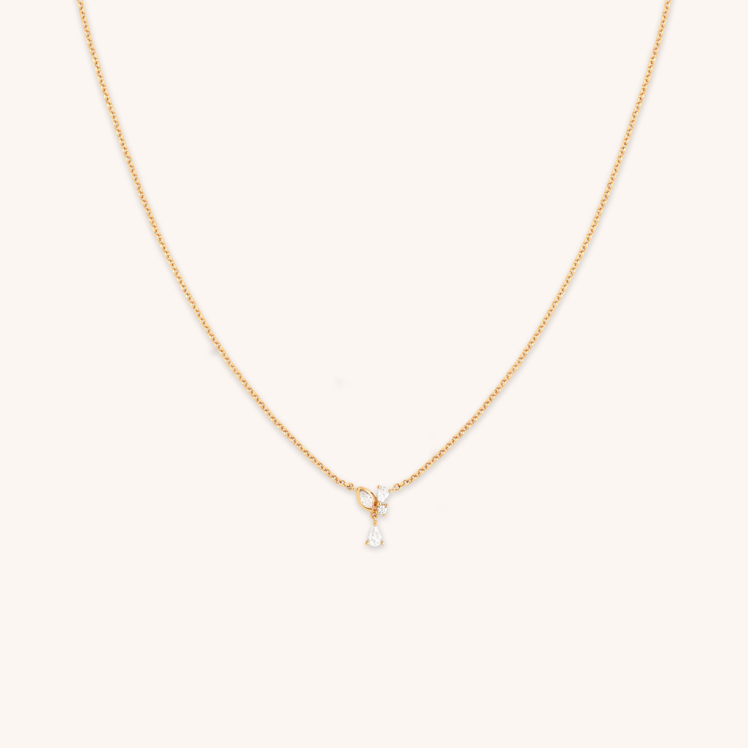 Crystal Cluster Pendant Necklace in Gold