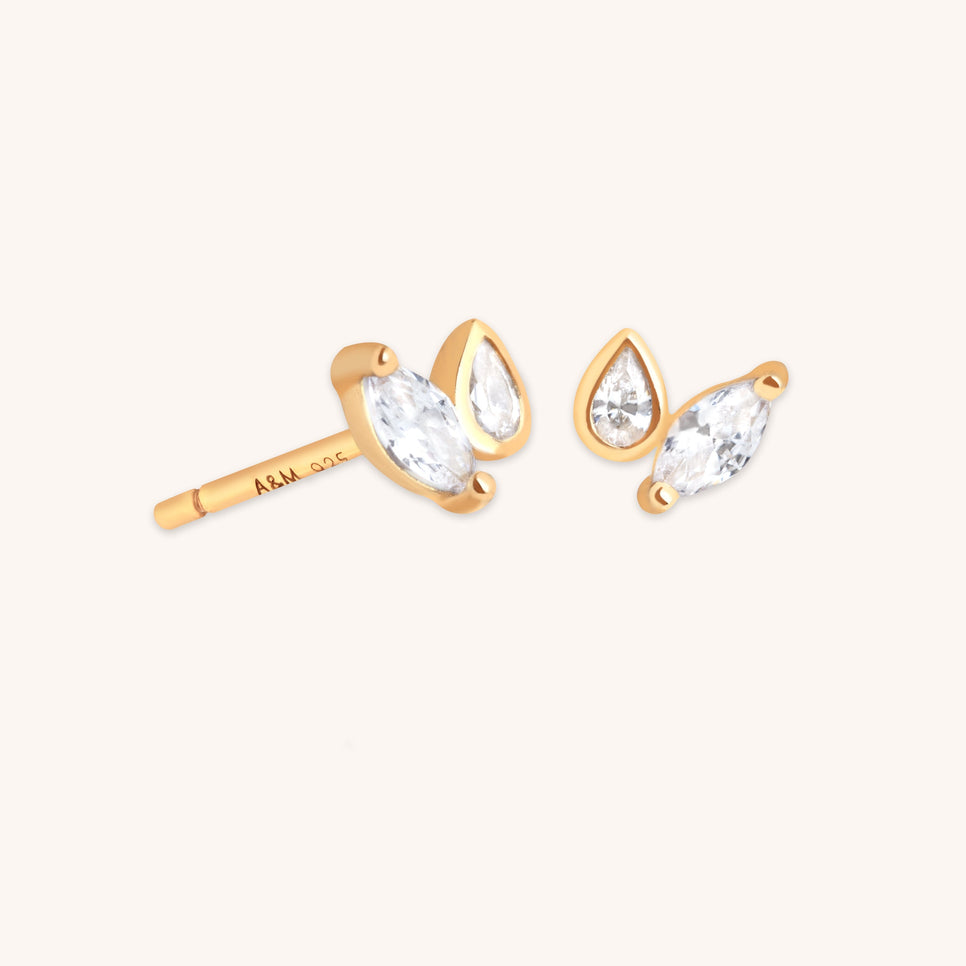 Crystal Duo Studs in Gold