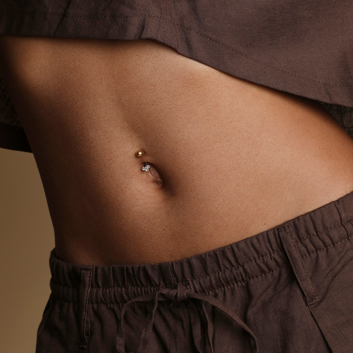 Crystal Cluster Titanium Belly Bar in Gold