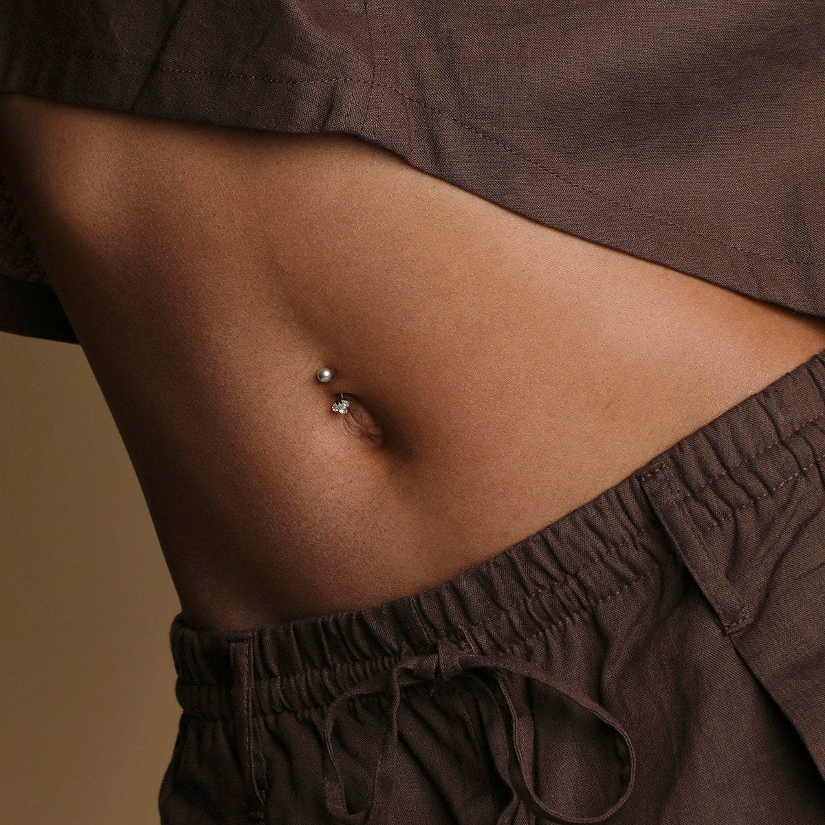 Crystal Cluster Titanium Belly Bar in Silver