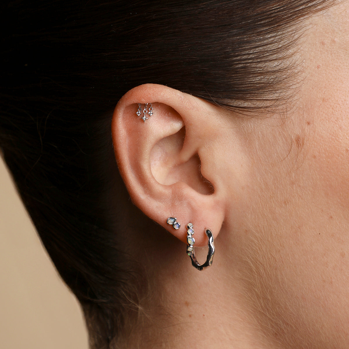 Cosmic Star Multi Charm Hidden Helix in Solid White Gold