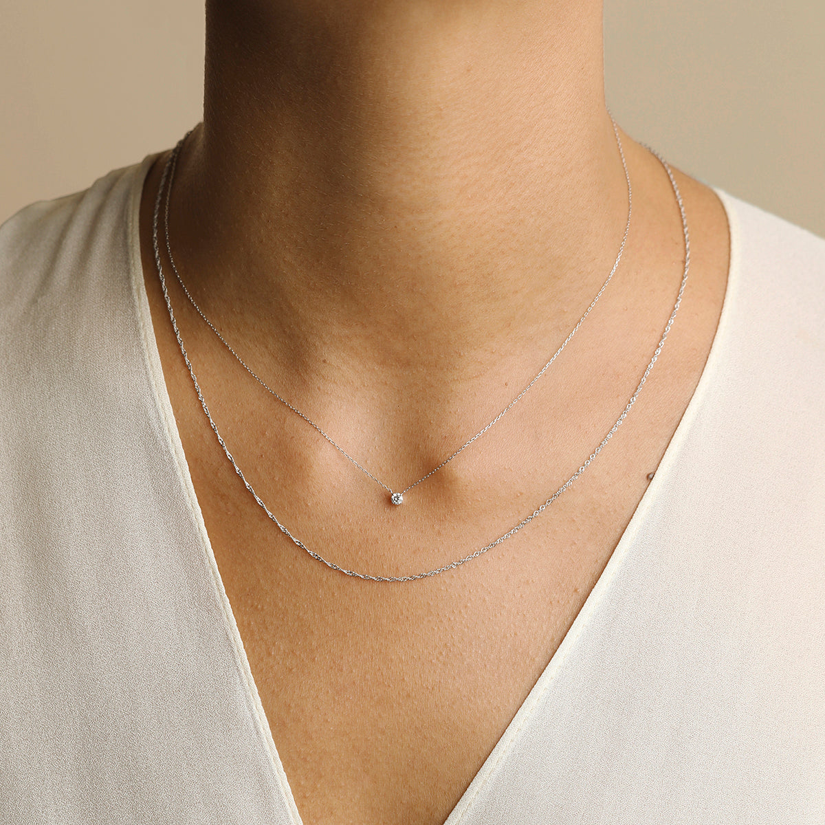 Diamond Solitaire Pendant Necklace in Solid White Gold