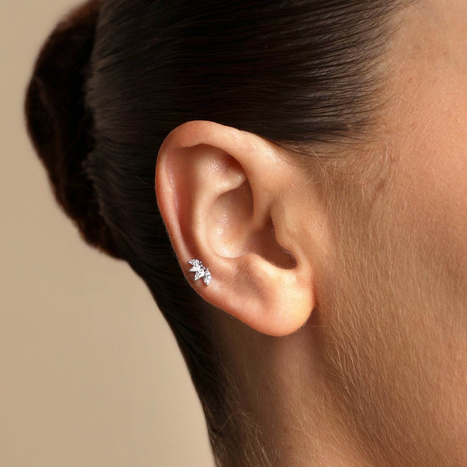 Diamond Marquise Fan Piercing Stud in Solid White Gold-Astrid & Miyu