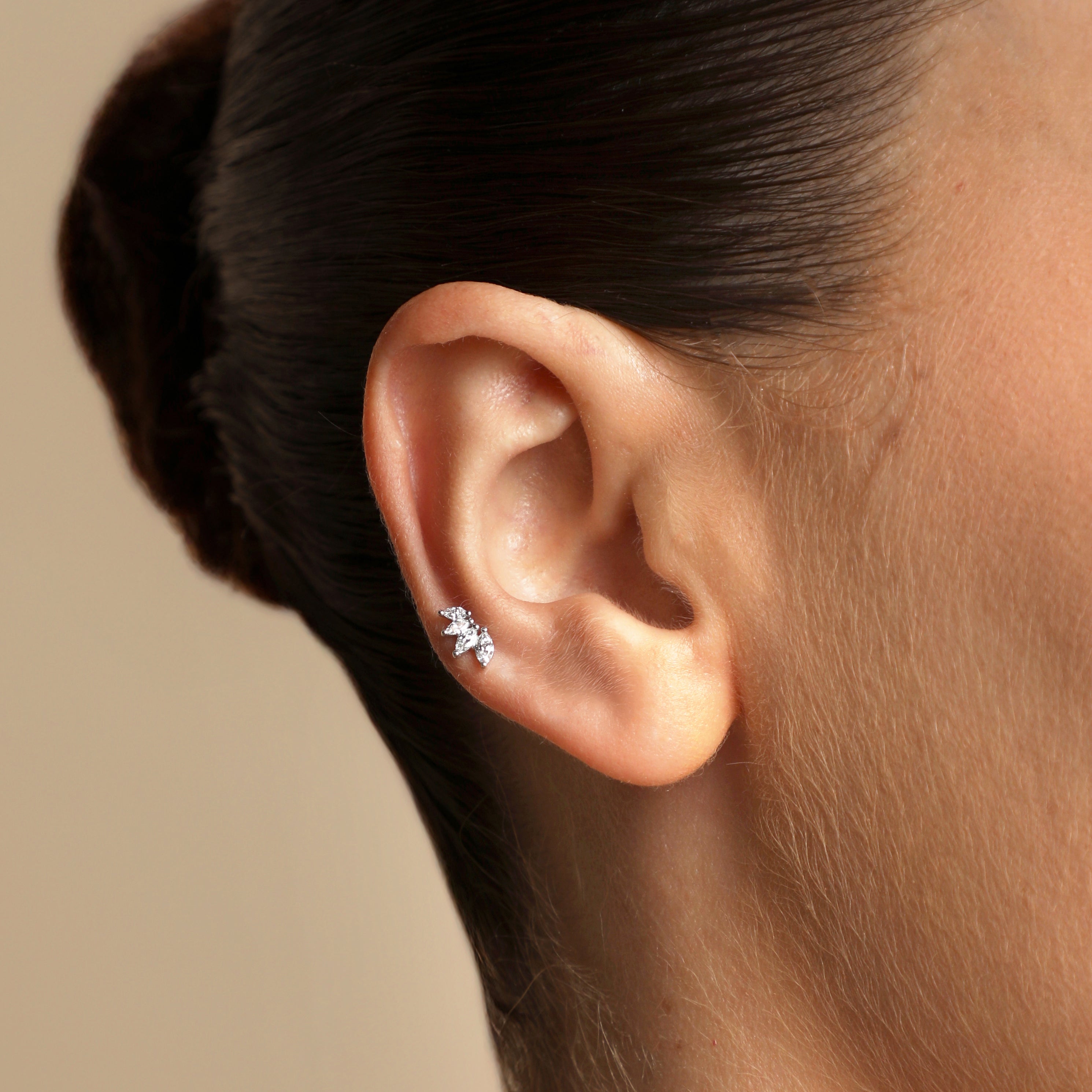 Diamond Marquise Fan Piercing Stud in Solid White Gold-Astrid & Miyu