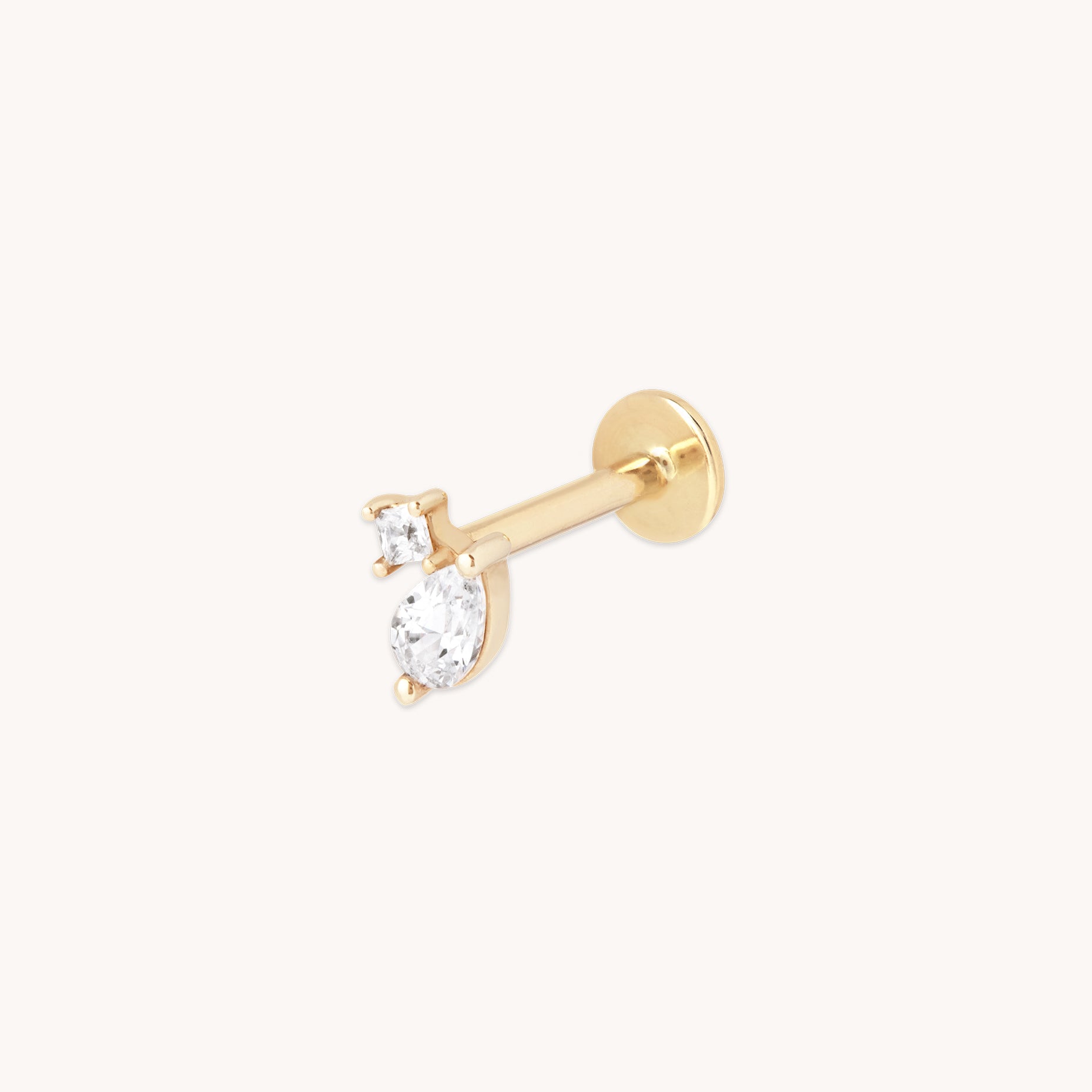 Diamond Double Gem Piercing Stud in Solid Gold-Astrid & Miyu