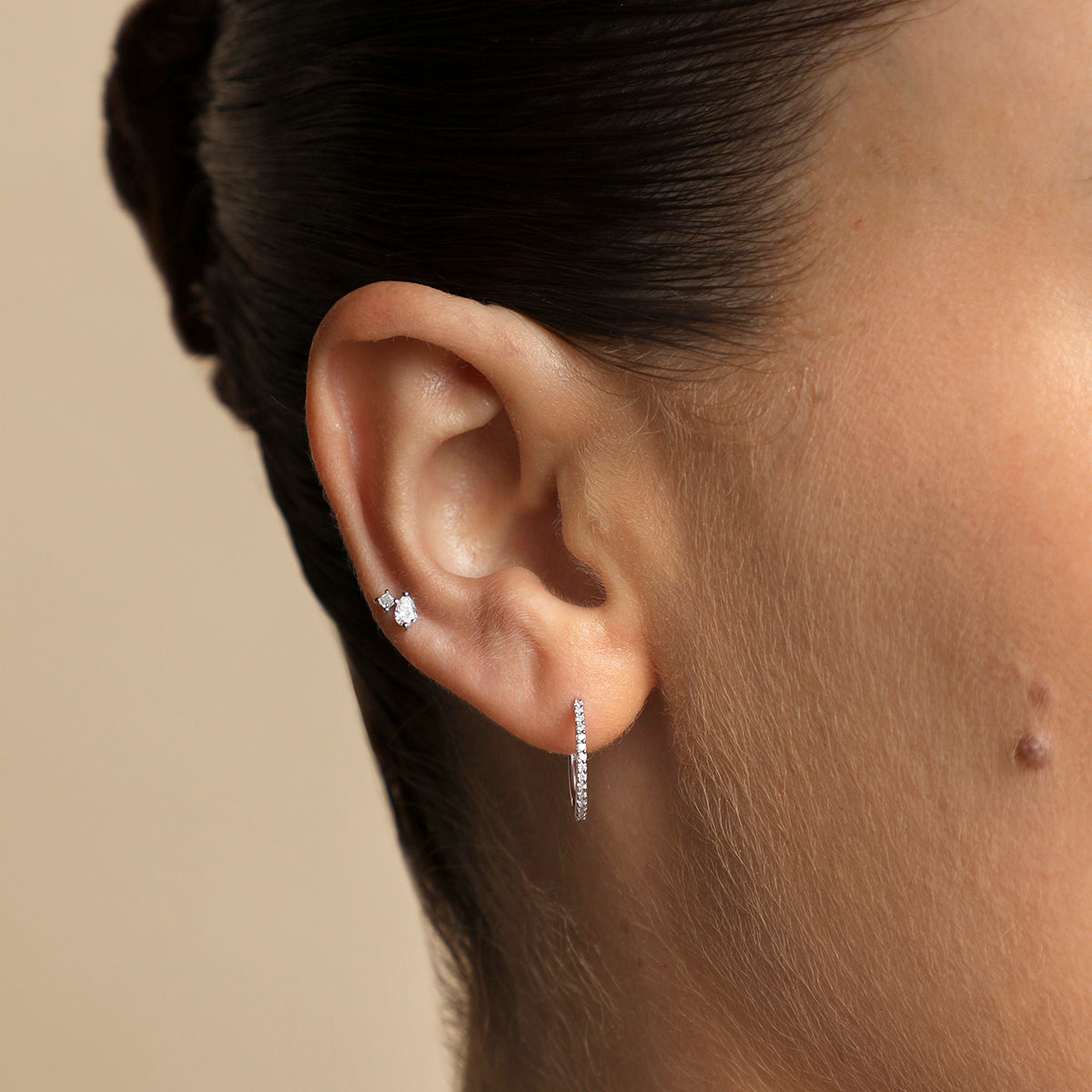 Diamond Double Gem Piercing Stud in Solid White Gold-Astrid & Miyu