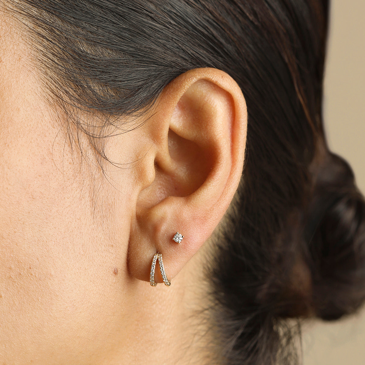 Diamond Pavé Illusion Huggies in Solid Gold