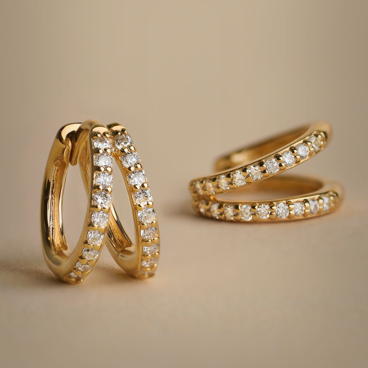Diamond Pavé Illusion Huggies in Solid Gold