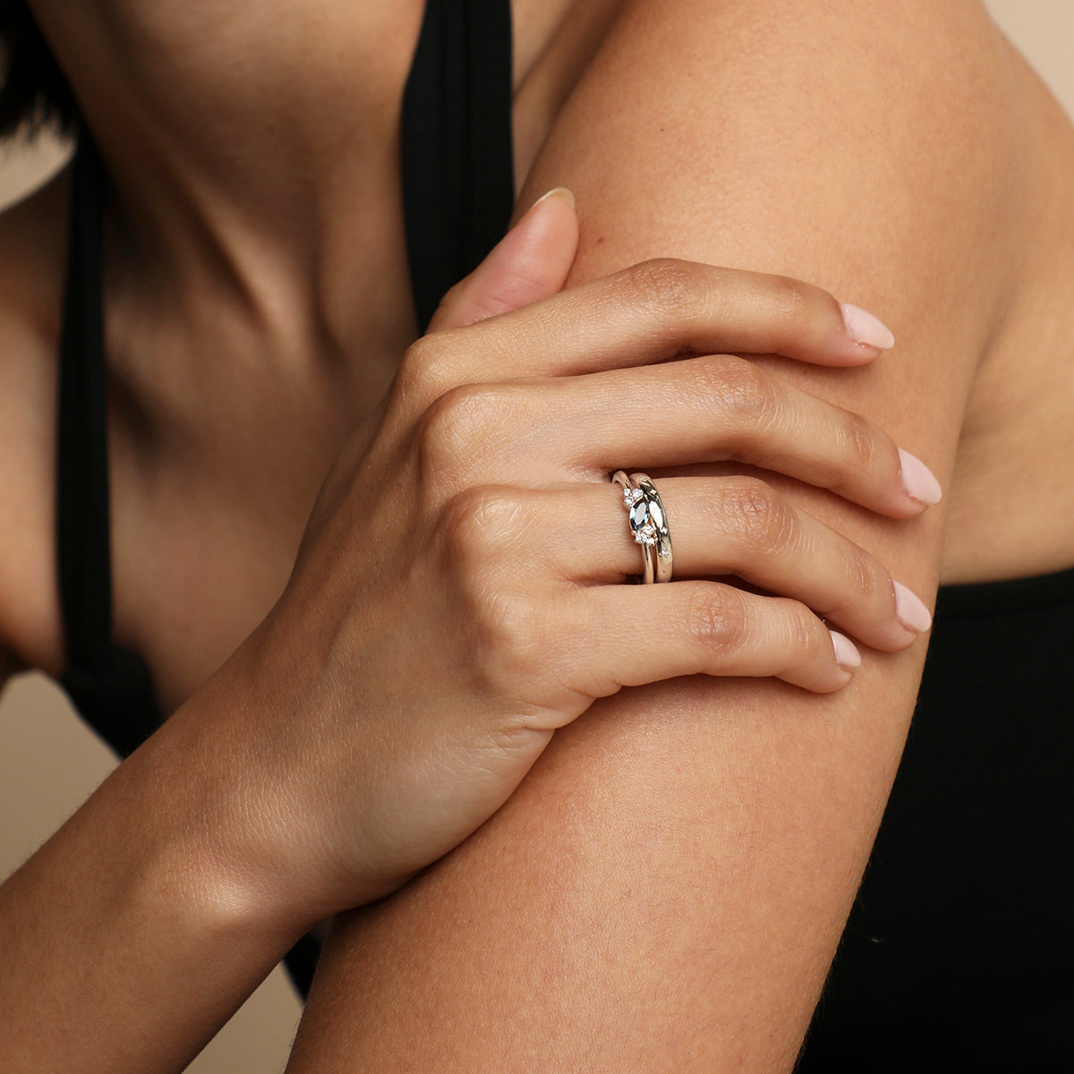 Alexandrite Cluster Milestone Ring in Solid White Gold-Astrid & Miyu