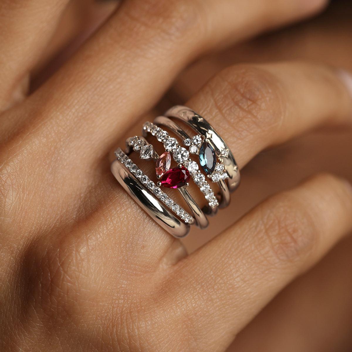 Hidden Diamond Milestone Ring in Solid White Gold