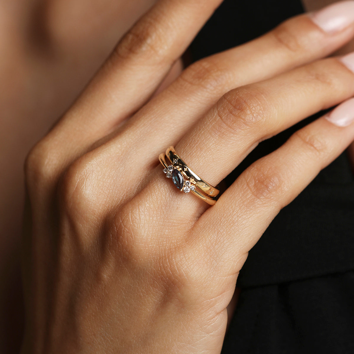 Cosmic Band Milestone Ring in Solid Gold-Astrid & Miyu