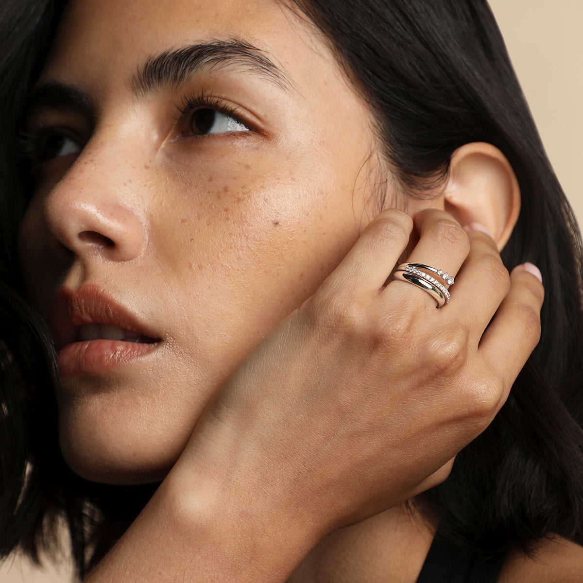 Hidden Cosmic Milestone Ring in Solid White Gold-Astrid & Miyu