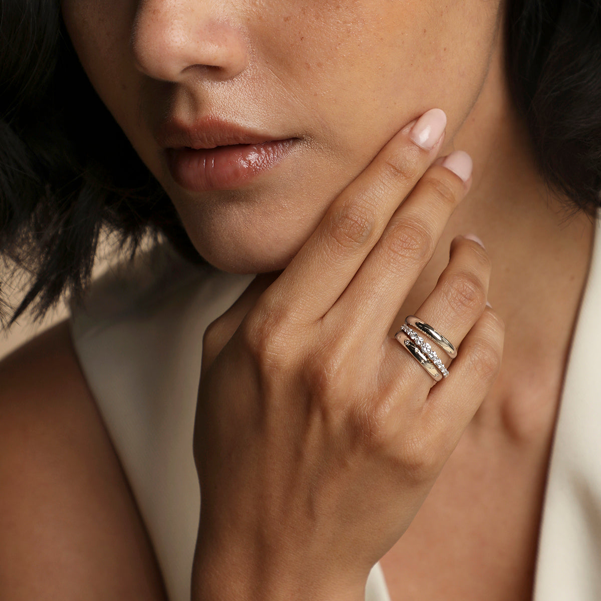 Diamond Eternity Milestone Ring in Solid White Gold-Astrid & Miyu