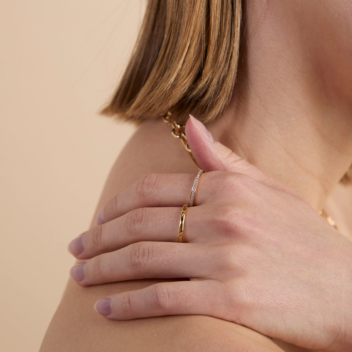 Crystal Stacking Ring in Gold