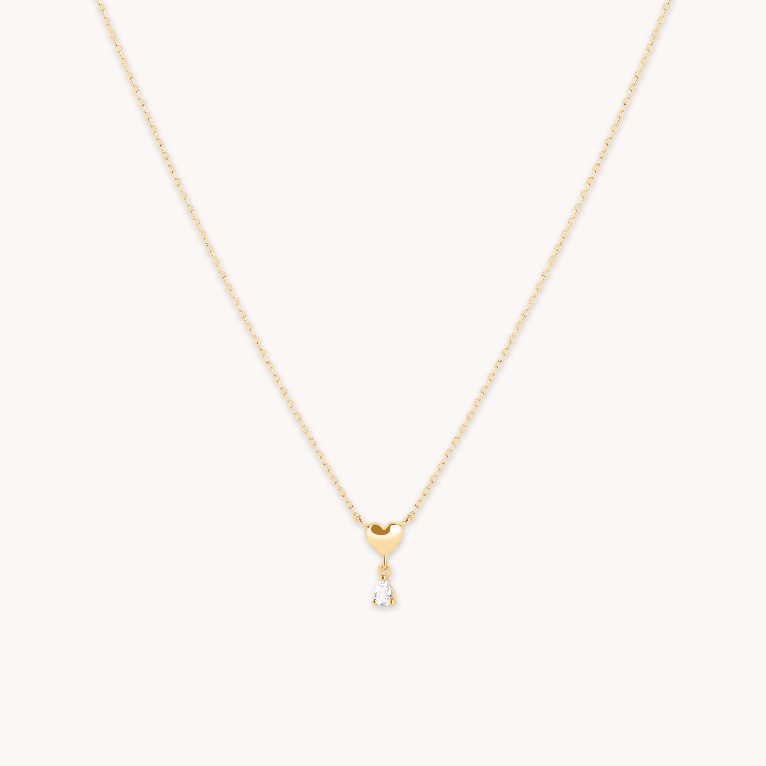 White Topaz Heart Pendant Necklace in Solid Gold